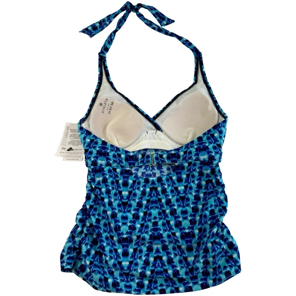 Athleta Tara Halter Tankini Swim Top Blue Tie Dye 34 B/C Tall 213115 NWT - Picture 3 of 9